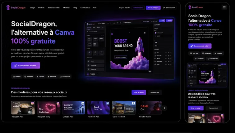 SocialDragon interface, social media creative studio