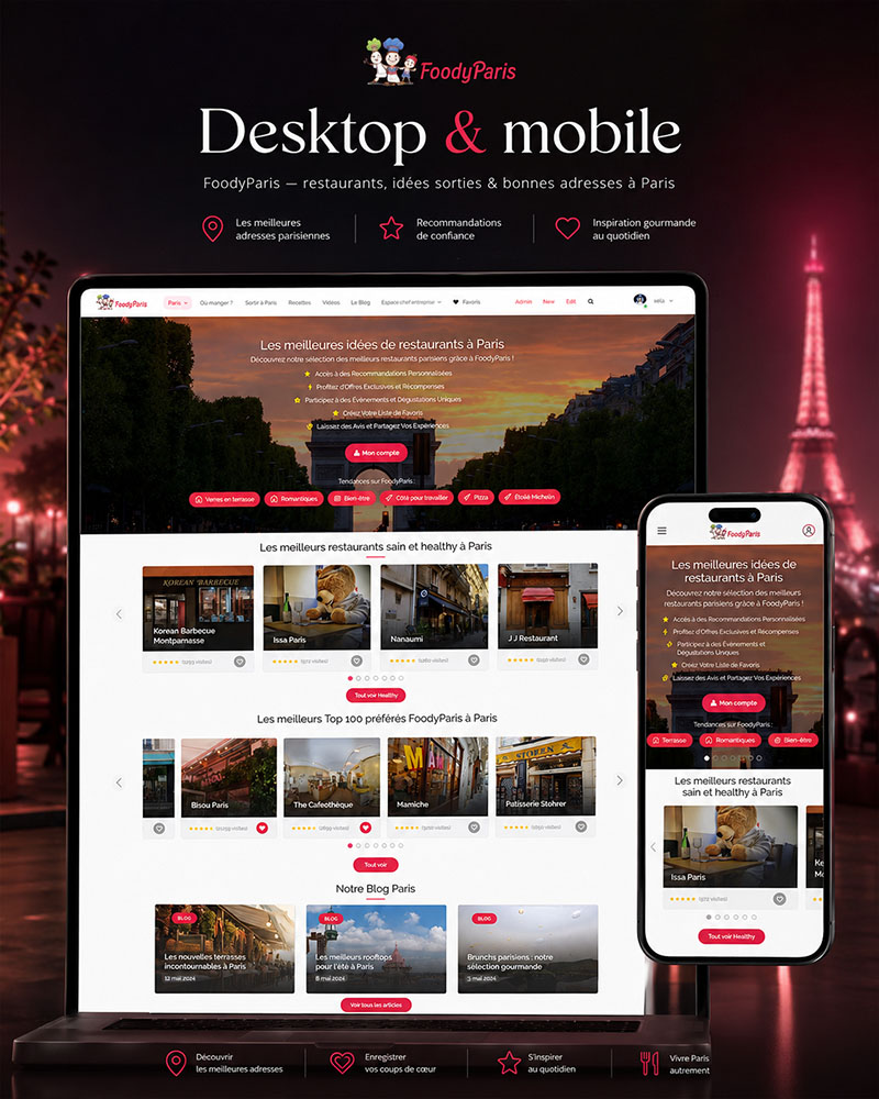 FoodyParis editorial interface, food and lifestyle media
