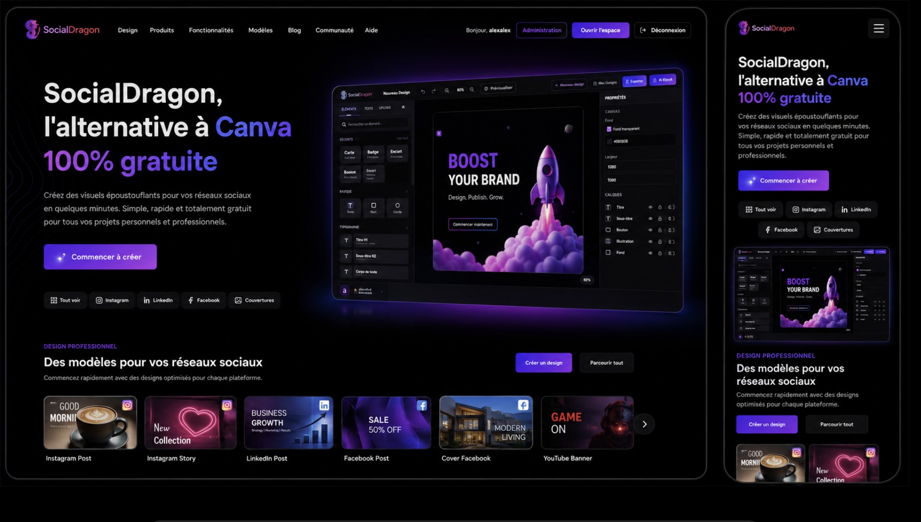 SocialDragon interface, social media creative studio